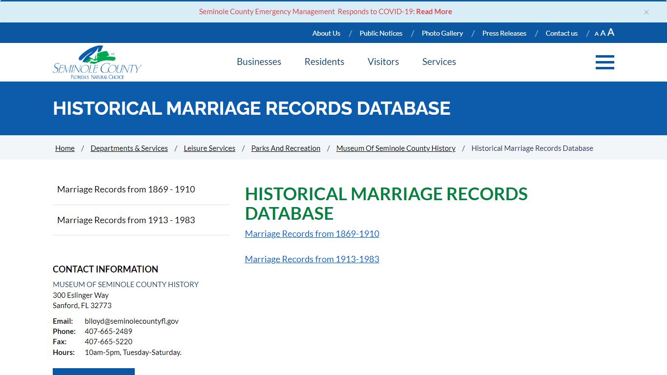 Historical Marriage Records Database | Seminole County