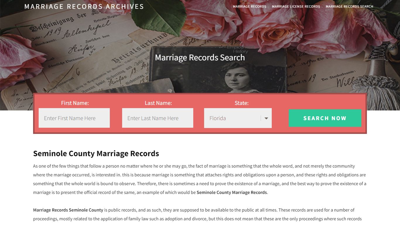 Seminole County Marriage Records| Enter Name and Search