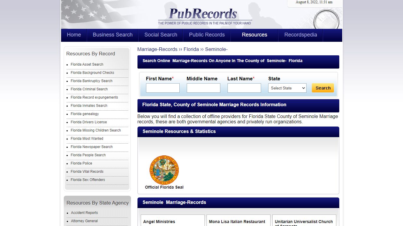 Seminole County, Florida Marriage Records