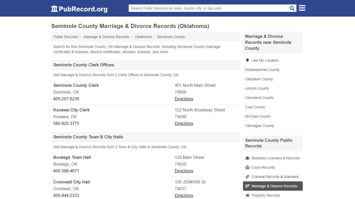 Seminole County Marriage & Divorce Records (Oklahoma)